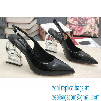 Dolce & Gabbana Heel 10.5cm Slingbacks Patent Black with DG Heel 2022 - Click Image to Close